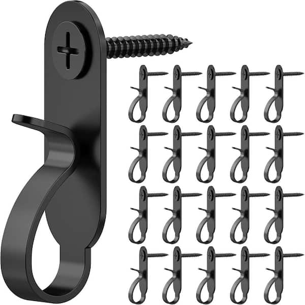 20-Pack Heavy-Duty Black Stainless Steel Outdoor String Light Hooks Mount Hangers for Patio