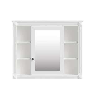 35 in. W. x 7.1 in. D x 28.7 in. H White Bathroom Wall Cabinet with Mirror and 6-Open Shelves for Bathroom, Kitchen