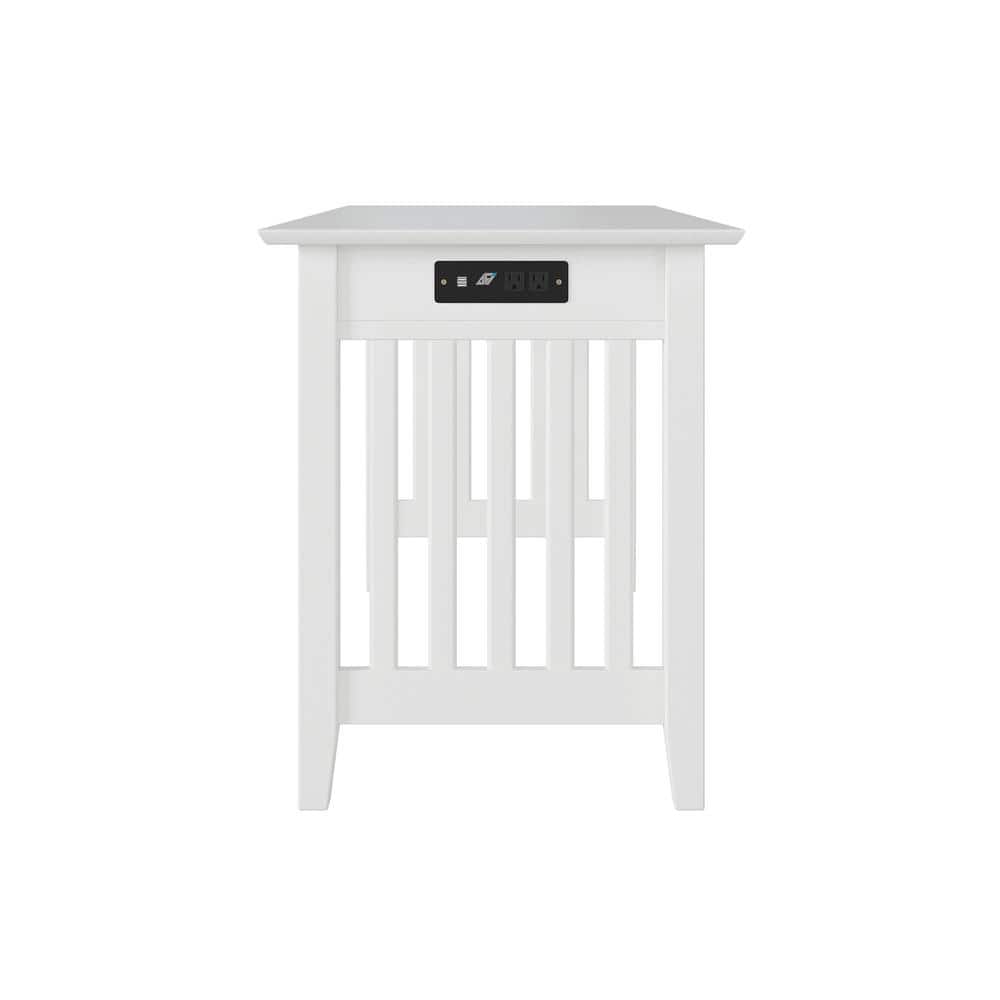 White Solid Wood Desk with Drawer, Power Outlet, and USB Port