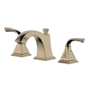 8 in. Widespread Double Handle Bathroom Faucet with Lift Rod Pop-Up Drain with Overflow in Gold