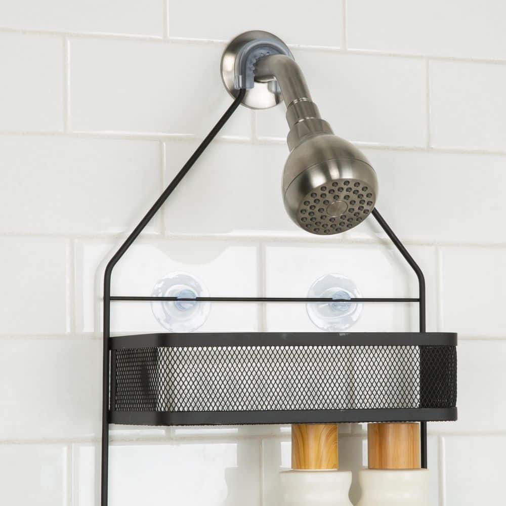 Matte Black Mesh Two-Shelf Shower Caddy with Suction Mount