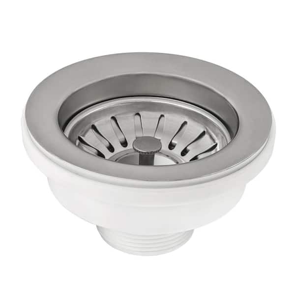 3.5 in. Kitchen Sink Basket Strainer Drain Assembly for Thick Fireclay Sinks in Silver