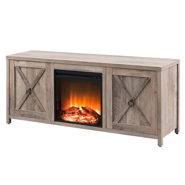 Meyer&Cross Granger 58 in. Gray Oak TV Stand with Log Fireplace Insert