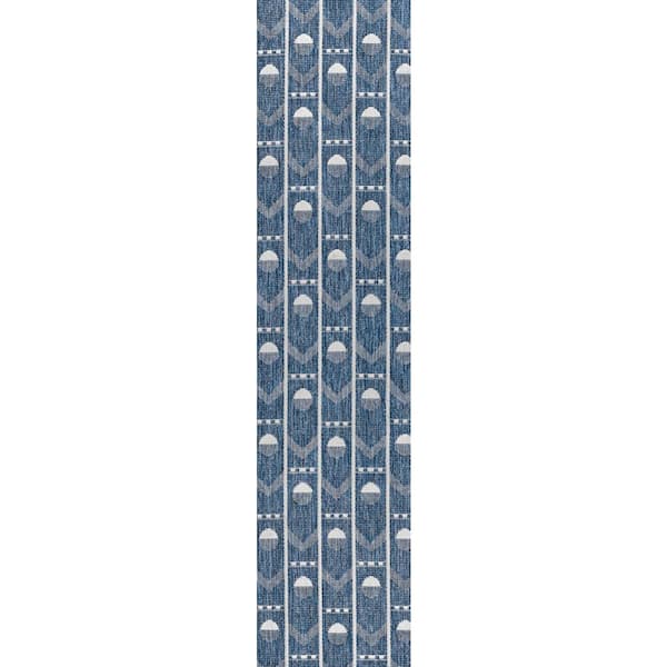 Soren Modern Geometric Navy/Cream 2 ft. x 8 ft. Indoor/Outdoor Runner Rug