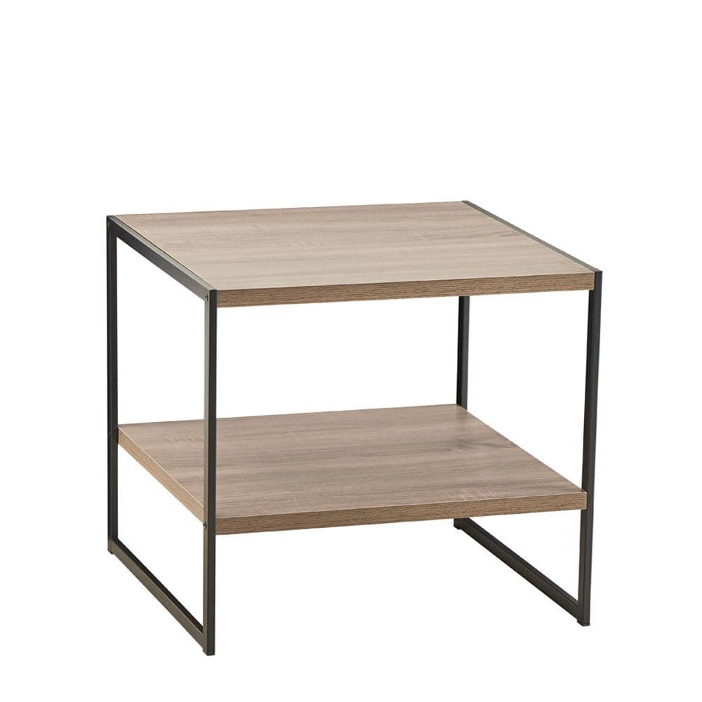 Weathered Gray and Black 2-Tier Wood and Metal End Table