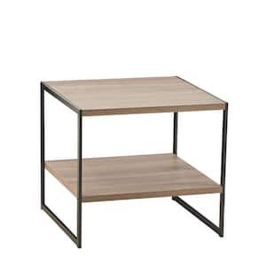 Mixed Material Storage Furniture 18.9 in W x 18.8 in. D Gray End Table with Decorative Shelf