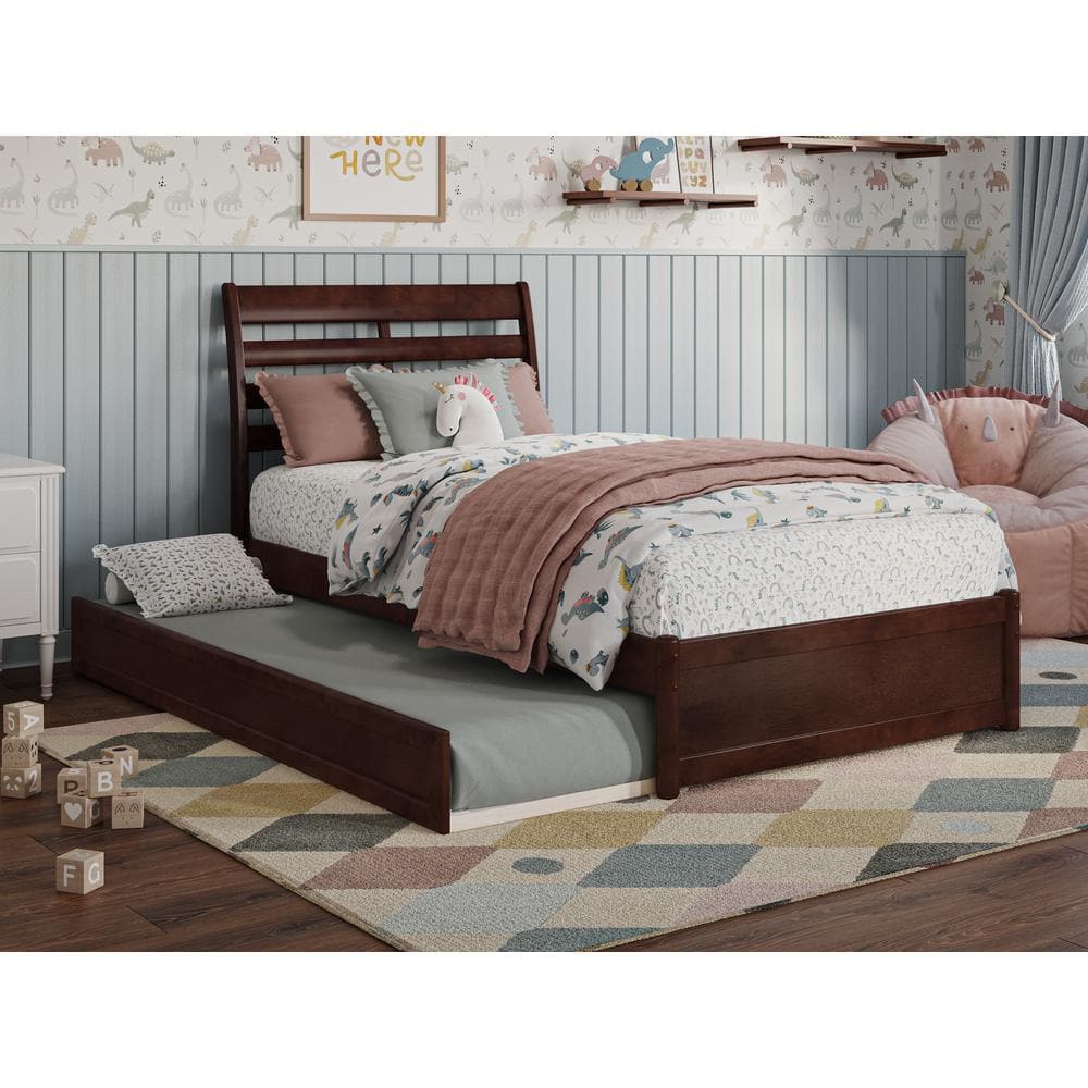 AFI Emelie Walnut Brown Solid Wood Frame Twin Platform Bed with Panel ...