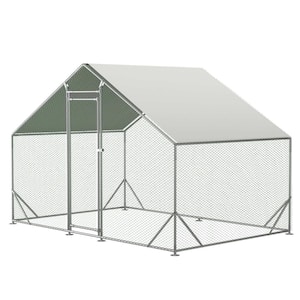 Anky 79 in. H x 79.2 in. W x 120 in. D Metal Poultry Fencing, Large Galvanized Steel Chicken Coop Poultry Cage in Silver