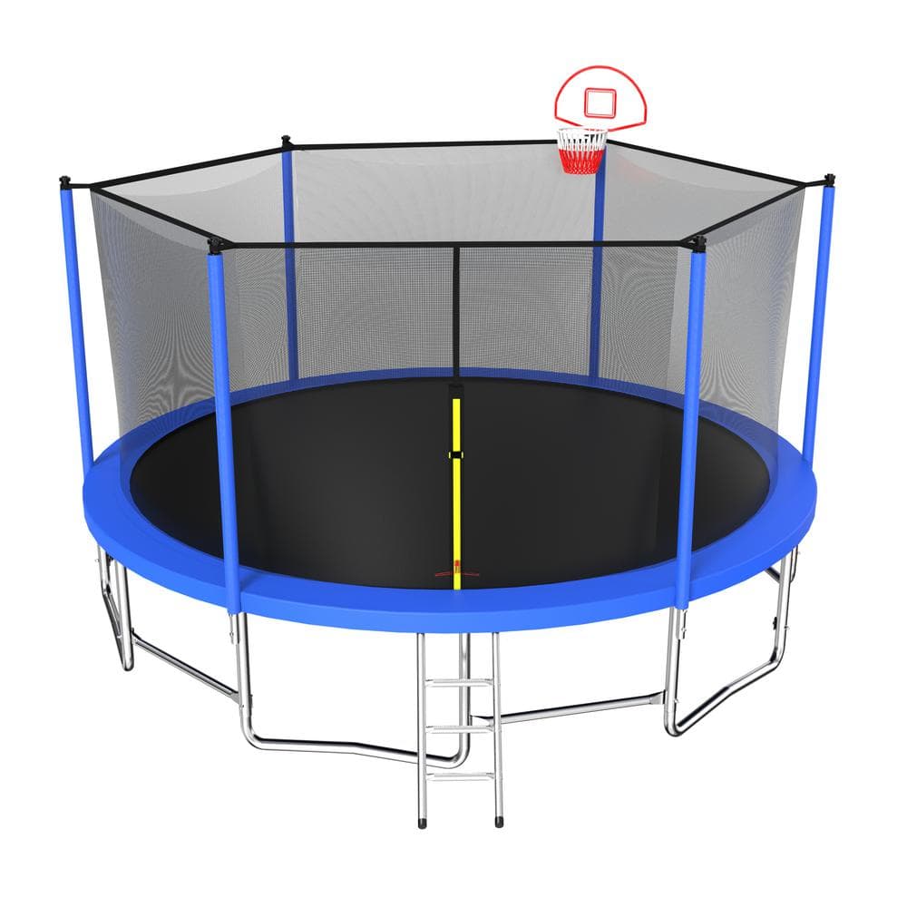 16 ft. Outdoor Trampoline with Balance Bar, Basketball Hoop, Ball, Enclosur