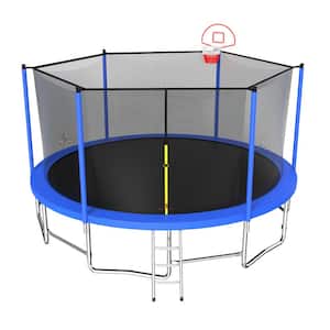 16 ft. Outdoor Trampoline with Balance Bar, Basketball Hoop, Ball, Enclosure Net and Ladder for Kids and Adults, Green