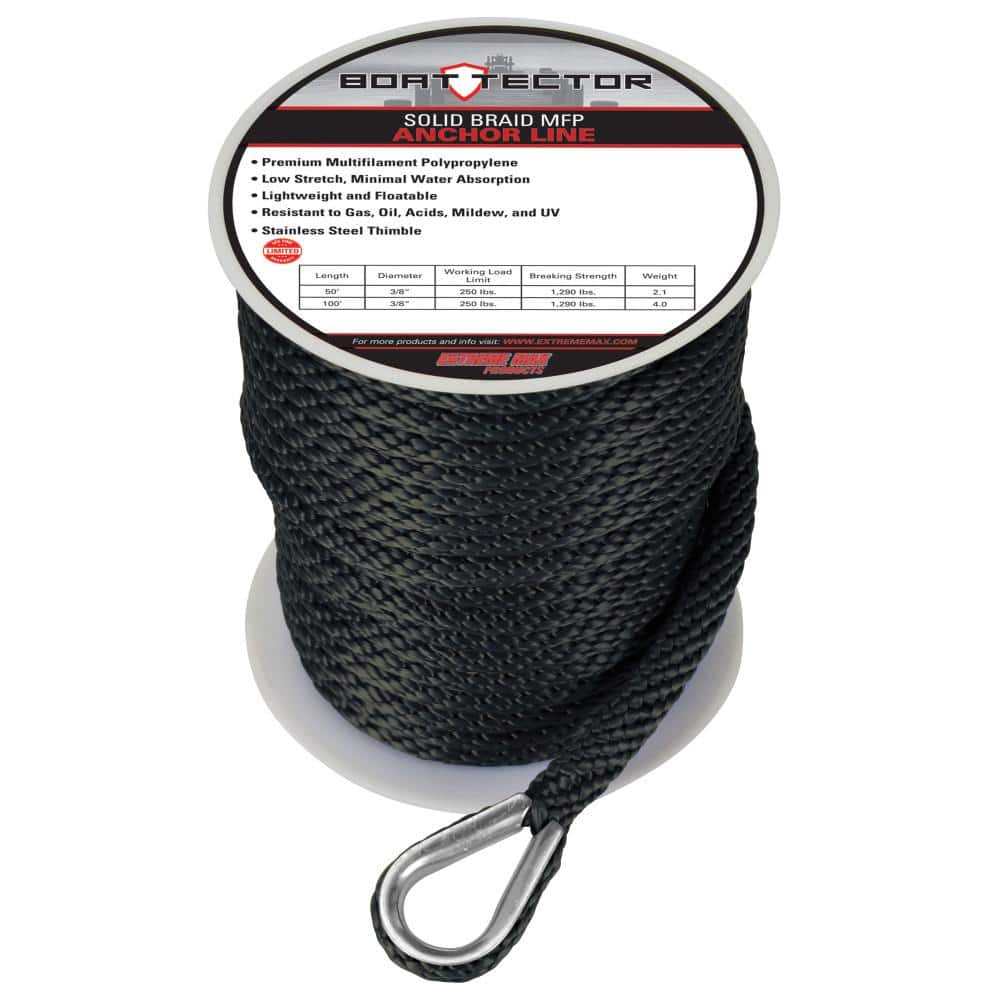 Extreme Max 3006.3468 BoatTector Solid Braid MFP Anchor Line with Thimble - 1/2 x 100', Black