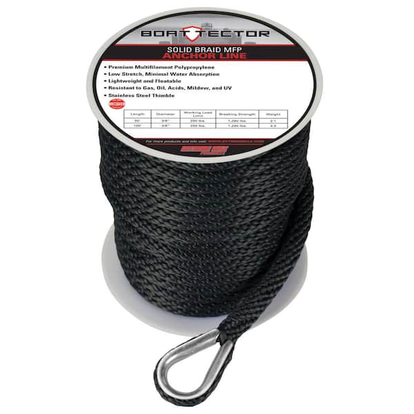 Extreme Max BoatTector 1/2 in. x 100 ft. Black Solid Braid MFP Anchor Line  with Thimble 3006.3468 - The Home Depot