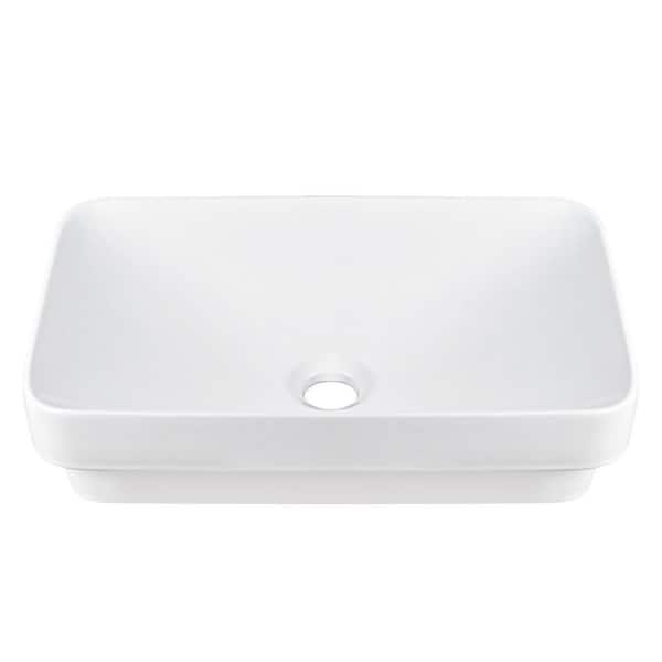 19 in. x 13 in. Rectangular Vessel Bathroom Sink in White Ceramic with Semi-Recessed Art Basin