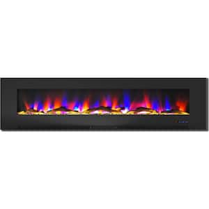 78 in. Wall-Mount Electric Fireplace in Black with Multi-Color Flames and Driftwood Log Display