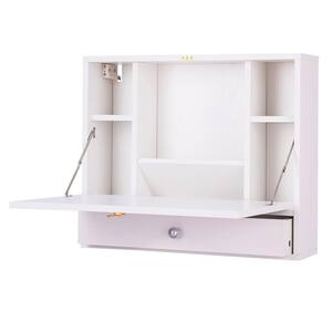 20 in. Rectangular White 1 Drawer Floating Desks with Solid Wood Design