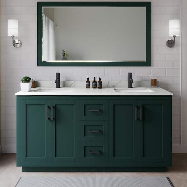 Wyndham Collection Miranda 66 in. W x 22 in. D x 33.75 in. H Double Bath Vanity in Green with Giotto Quartz Top