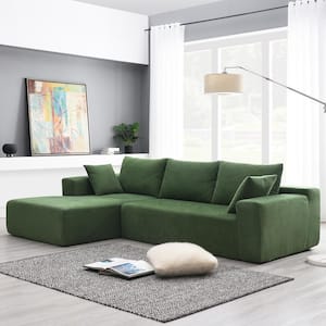 Modern Minimalist 109 in. W Square Arm 2-piece Polyester Modular Sectional Sofa in Green with 2 Pillows