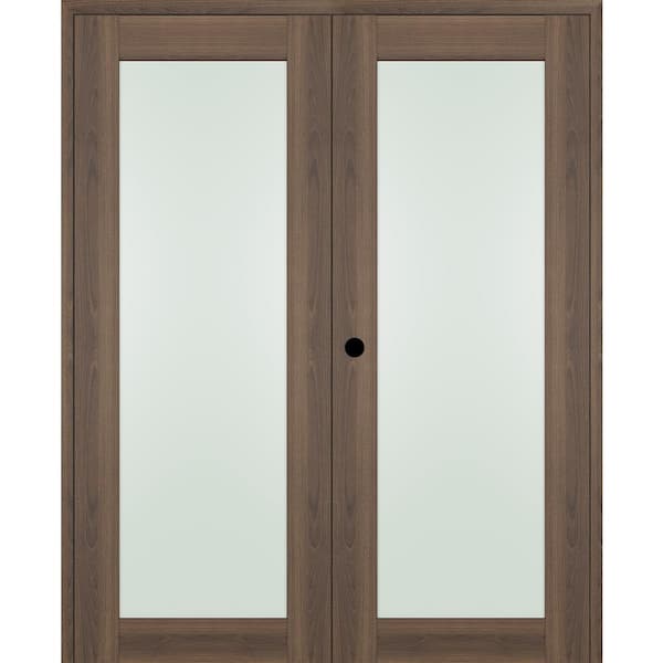 Vona 207 48"x 84" Right Hand Active Full Lite Frosted Glass Veralinga Oak Wood Composite Double Prehung French Door