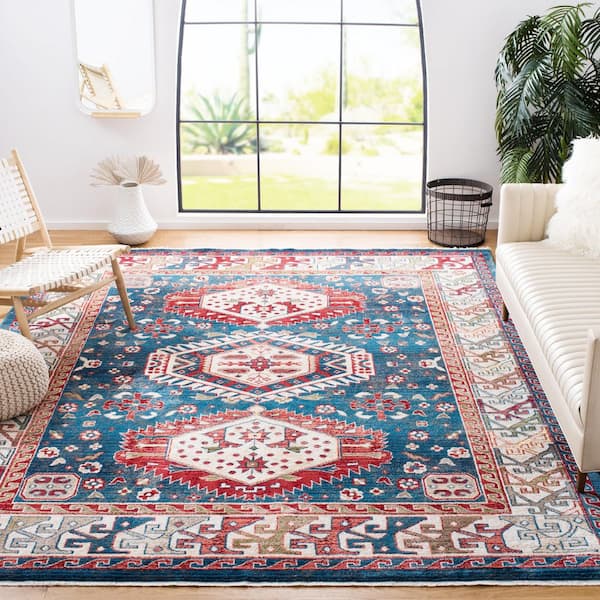 Kashan 9 ft. x 13 ft. Blue/Ivory Ornate Border Area Rug