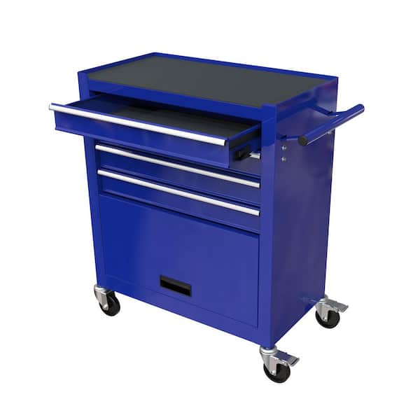 13 in. 4-Drawer Rrolling Tool Box, 24.4 in. with 4-Wheels and Drawers with Tools, for Garage, Warehouse, Workshop, Shop