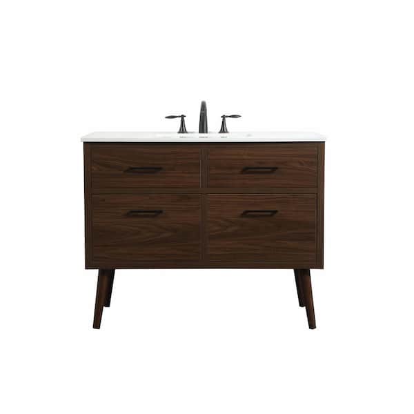 Unbranded Simply Living 42 in. W x 22 in. D x 33.5 in. H Bath Vanity in Walnut with Ivory White Engineered Marble Top