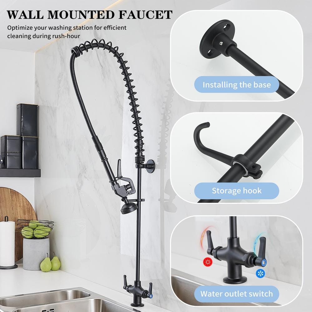 BWE Commercial Restaurant Pull-Down Double Handle Countertop Pre-Rinse Spray Utility Kitchen Faucet