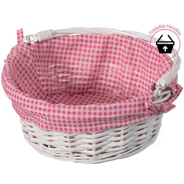 OYPEIP Father's Day Gift Basket Traditional Fashion Basket Kids Gift Basket Woven Willow Round Wicker Storage Basket with One Drop Down Handle Fabr