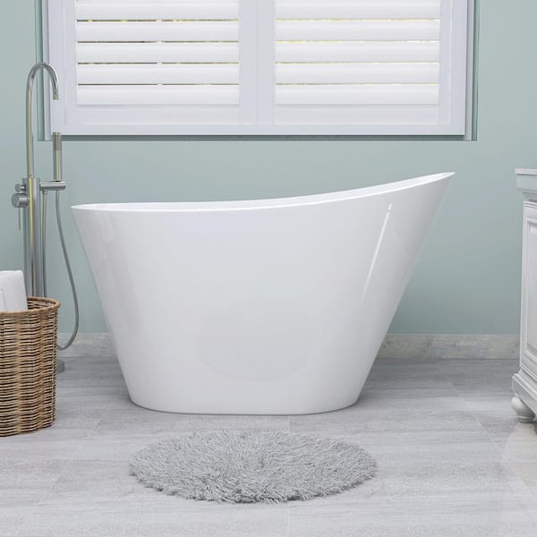 Getpro 51 in. x 27.56 in. Acrylic Flat Bottom Free Standing Bathtub Oval Freestanding Soaking