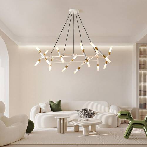 20-Light White Metal Chandelier with Adjustable Height, Branch