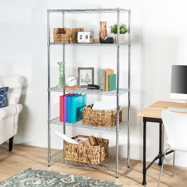 EFINE Chrome 5-Tier Rolling Heavy Duty Metal Wire Storage Shelving Unit  Caster 1 in. Pole (30 in. W x 63.7 in. H x 14 in. D) RL33656 - The Home  Depot