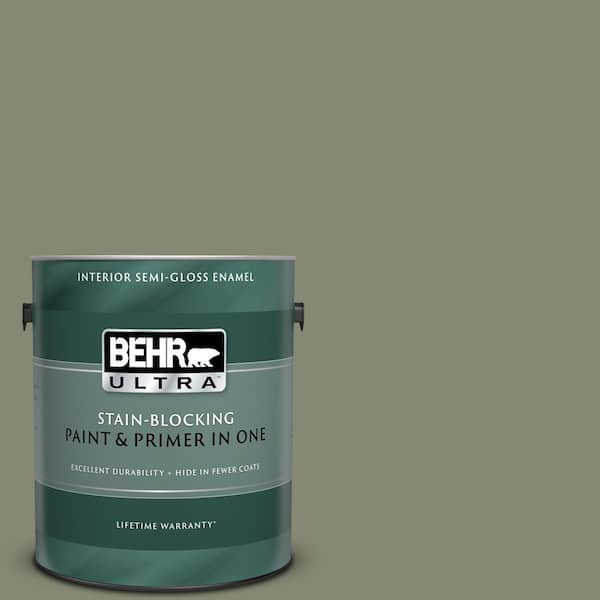 BEHR ULTRA 1 gal. #UL200-5 Dried Basil Semi-Gloss Enamel Interior Paint and Primer in One