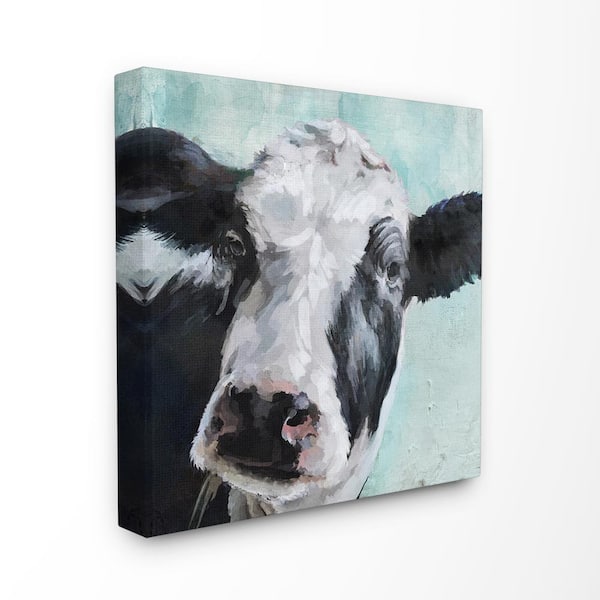 Stupell Industries 17 in. x 17 in. "Gentle Farm Cow Painting on Blue"by Artist Main Line Art & Design Canvas Wall Art