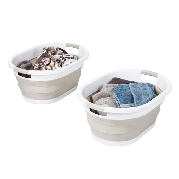 Honey-Can-Do Warm Gray/White Collapsible Rubber Laundry Baskets (Set of 2)