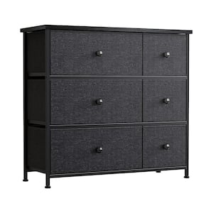 31.4 in. x 11.8 in. x 30.12 in. Black Grey 6-Drawer Steel Frame Bedroom Storage Organizer Chest Dresser