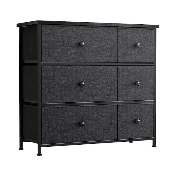 REAHOME 31.4 in. x 11.8 in. x 30.12 in. Black Grey 6-Drawer Steel Frame Bedroom Storage Organizer Chest Dresser