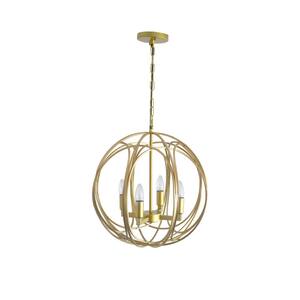 4-Light Candle Style Globe Natural Wood Chandelier with Clear