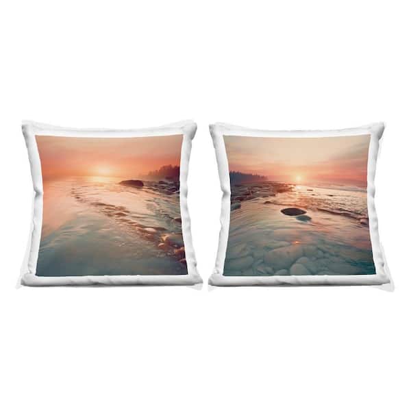 Warm Sunset Melodies Orange Print Zipper Polyester 18 in. x 18 in. Throw Pillow Set of 2