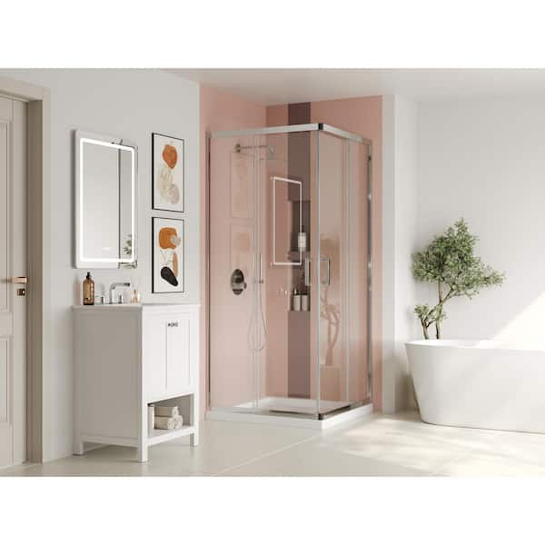 36 in. W x 72 in. H Square Sliding Framed Corner Shower Enclosure in Chrome with 5/16 in. (8 mm) Glass