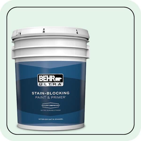 BEHR ULTRA 5 gal. #480C-1 Light Mint Extra Durable Satin Enamel Interior Paint & Primer