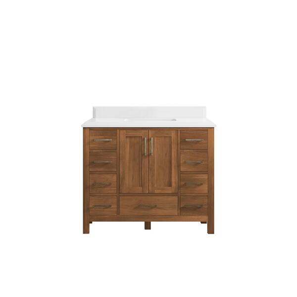 Willow Collections Malibu Teak 42 in. W x 22 in. D x 36 in. H Bath Vanity in Gold Teak with 1.5" White Quartz Top