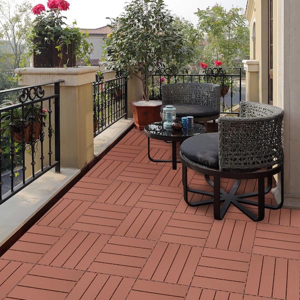 Tidoin Outdoor 1 ft. x 1 ft. Composite Interlocking Tile Deck Tile in Mahogany(44 Per Box)