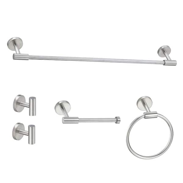 WISBEAM 5-Piece Bath Hardware Set 24 in. with Mounting Hardware in Brushed Nickel