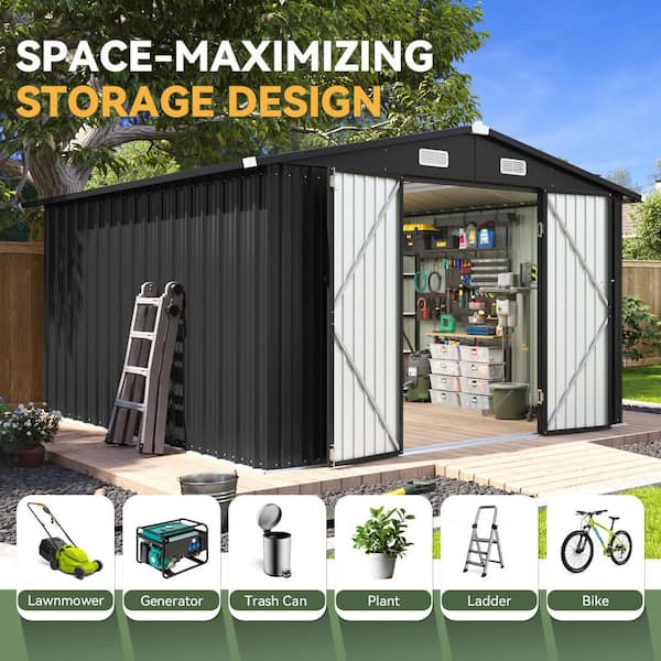 Sizzim 10 ft. W x 12 ft. D Outdoor Metal Shed with Double Door