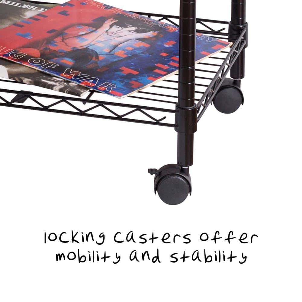 Black 3-Tier Rolling Steel Media Cart