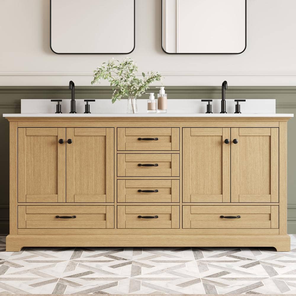 72 in. Double Sink Freestanding OAK Solid Wood Bath Vanity with White Cultured Marble Top, Soft Close, Fully Assembled price history on PriceWatchPro