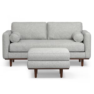 Morrison 72 inch in Straight Arm Fabric Rectangle Wide Sofa Set in. Mist Grey Mid-Century Modern