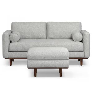 Morrison Mid-Century Modern 72 in. Wide Sofa with Ottoman Set in Mist Grey Woven-Blend Fabric