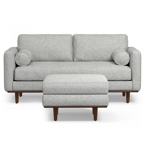 Morrison Mid-Century Modern 72 in. Wide Sofa with Ottoman Set in Mist Grey Tightly Woven Performance Fabric