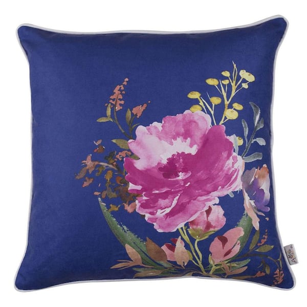 Pink, Blue Floral Polyester 18 in. x 18 in. Throw Pillow