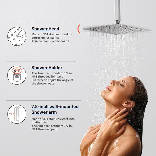 1-Spray 14.6 in. Single Wall Mount Fixed Rain Shower Head in Chrome 1-Spray 14.6 in. Single Wall Mount Fixed Rain Shower Head in Chrome